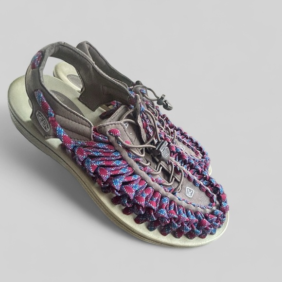 KEEN red and blue woven comfort contour sandals Men's US size 10 EU 43 flex zone - Picture 1 of 9